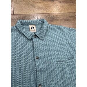 Vintage 90s Gotcha Surf Striped Knit Button Up Shirt Blue Large Made In USA